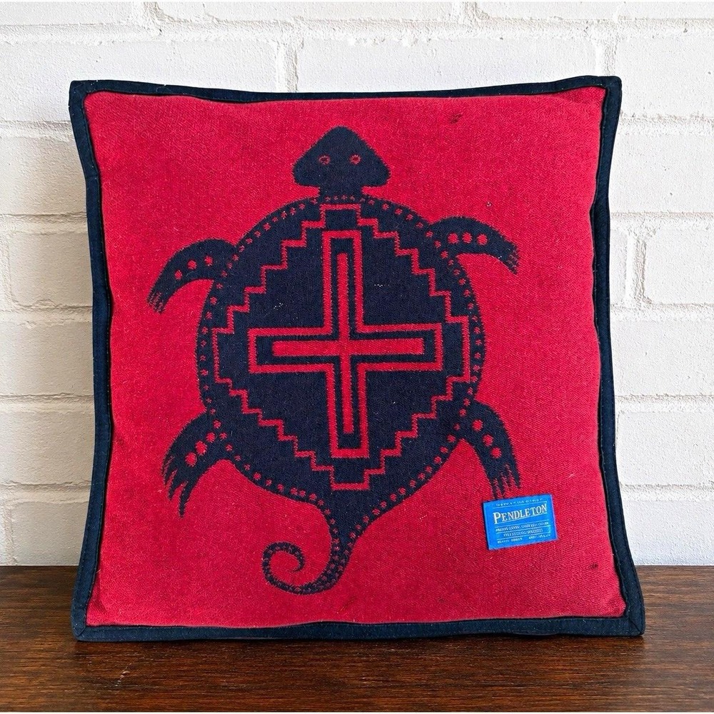 Pendleton Wool Pillow Chief Joseph Creation Turtle Reversible Red Black 20x20
